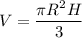 V = \dfrac{\pi R^2H}{3}