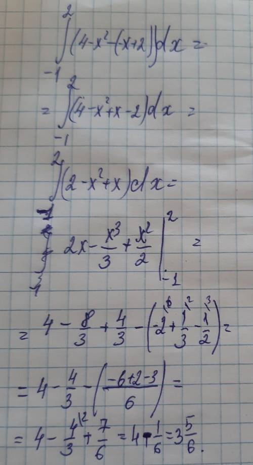 Обчисліть площу фігури обмеженої графіками функцій y=4-x^2 ,y=-x+2