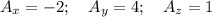 \displaystyle A_x=-2;\quad A_y=4;\quad A_z=1