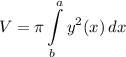 \displaystyle V=\pi \int\limits^a_b {y^2(x)} \, dx