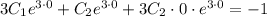 3C_1e^{3\cdot0}+C_2e^{3\cdot0}+3C_2\cdot0\cdot e^{3\cdot0}=-1