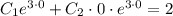 C_1e^{3\cdot0}+C_2\cdot0\cdot e^{3\cdot0}=2