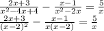 \frac{2x + 3}{x^2 - 4x + 4} - \frac{x - 1}{x^2 - 2x} = \frac{5}{x\\} \\\frac{2x + 3}{(x-2)^2} - \frac{x - 1}{x(x - 2)} = \frac{5}{x\\} \\