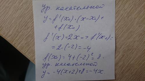 Написать уравнение касательной к графику функции y=x^2+4 в точке с абциссой x0=-2.