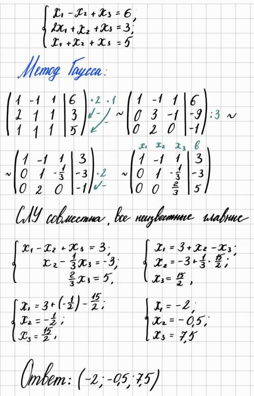 , решите систему линейных уравнений методом Гаусса.