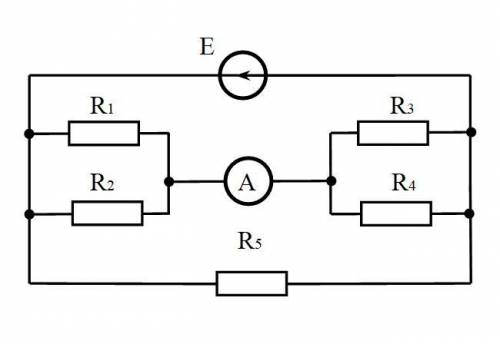 В схеме, представленной на рисунке Е = 4 В; Rвн = 1 Ом; все резисторы по 2 Ом. Что покажет амперметр