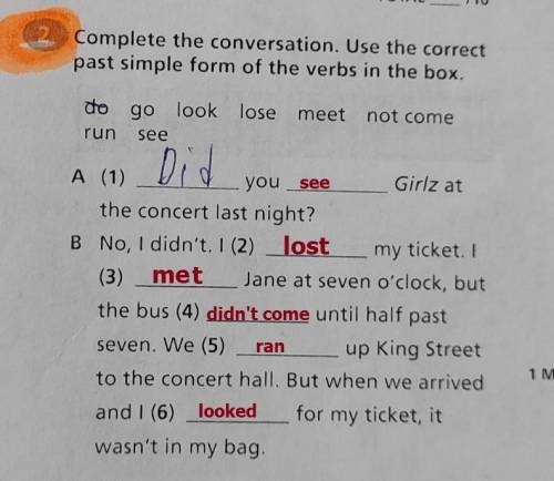 Complete the conversation. Use the correct past simple form of the verbs in the box. do go look lose