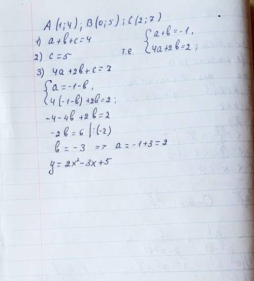 , реально нужно как можно скорее. График функции y=ax² +bx+c проходит через точки A(1;4), B(0;5), C(