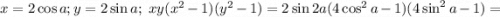 x=2\cos a; y=2\sin a;\ xy(x^2-1)(y^2-1)=2\sin 2a(4\cos^2 a-1)(4\sin^2a-1)=