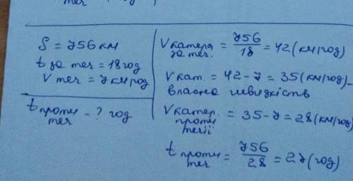 Відстань між двома пристанями дорівнює 756 км. Рухаючись за течією річки, катер проходить цю відстан