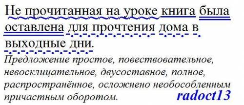 непрочитанная книга на уроке было оставлена для прочтения дома в выходные дня синтаксический разбор