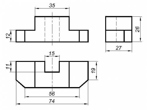 По двум данным видам детали построить вид слева и аксонометрическую проекцию этой детали