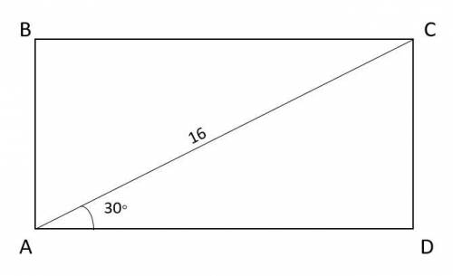 Діагональ прямокутника дорівнює 16см і утворює з його стороною кут 30° знайти сторони прямокутника​