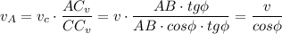 v_A = v_c\cdot \dfrac{AC_v}{CC_v} = v\cdot \dfrac{AB \cdot tg\phi }{AB\cdot cos\phi \cdot tg\phi } = \dfrac{v}{cos\phi}