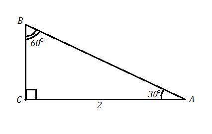 Катет прямоугольного треугольника равен 2 а угол против этого катета 60° Найдите гипотенузу​