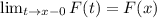 \lim_{t\to x-0}F(t)=F(x)