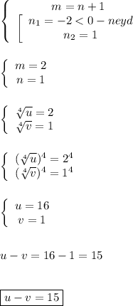 \left\{\begin{array}{ccc}m=n+1\\\left[\begin{array}{ccc}n_{1}=-2