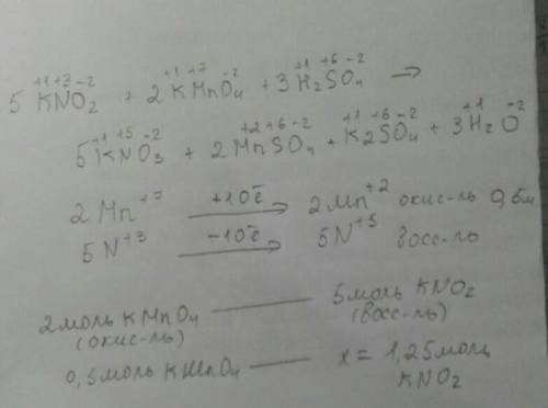 5KNO3+2KMnO4+3H2SO4-->5KNO3+2MnSO4+K2SO4+3H2O. Найдите количество (mol) Восстановителя, если в да