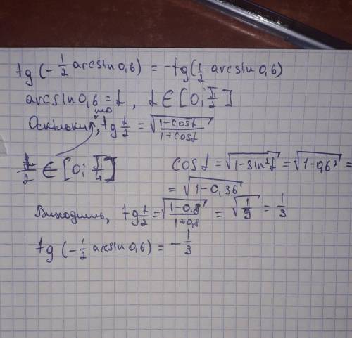 Tg(−12arcsin0,6)=... (ответ округлите до десятых)