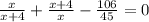 \frac{x}{x+4} +\frac{x+4}{x}-\frac{106}{45} =0