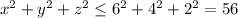 x^2+y^2+z^2\leq 6^2+4^2+2^2=56