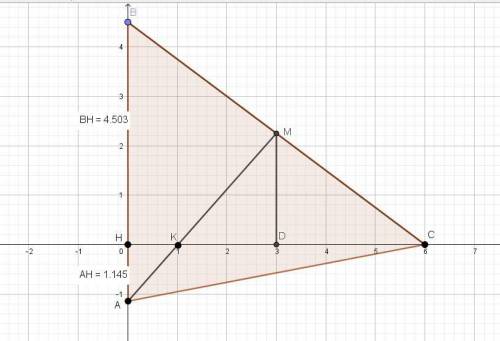 Медиана AM и высота CH треугольника пересекаются в точке К таким образом, что CK:KH=5:1. В каком отн