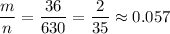 \dfrac{m}{n}=\dfrac{36}{630}=\dfrac{2}{35}\approx0.057