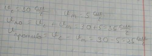 ￼ Собственная скорость катера 30 километров в час скорость течения 5 км час найдите скорость катера
