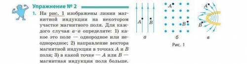 1. На рис. 1 зображено лінії магнітної індукції на певній ділянці магніт- ного поля. Для кожного вип