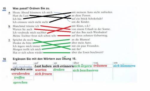 Übung 15. Was passt? Ordnen Sie zu. Übung 16. Ergänzen Sie mit den Wörtern aus Übung 15