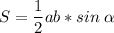 \displaystyle S=\frac{1}{2}ab*sin \;\alpha