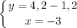 \displaystyle \left \{ {{y=4,2-1,2 } \atop {x=-3}} \right.