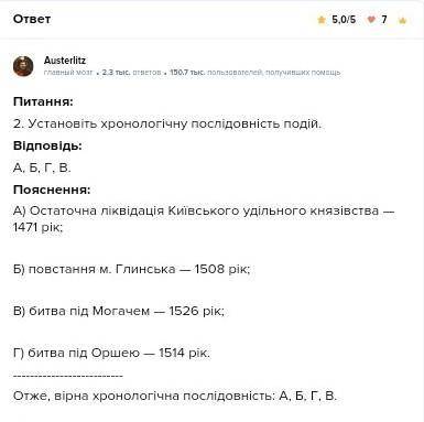 2. Установіть хронологічну послідовність подій. Остаточна ліквідація Київського удільного князівства