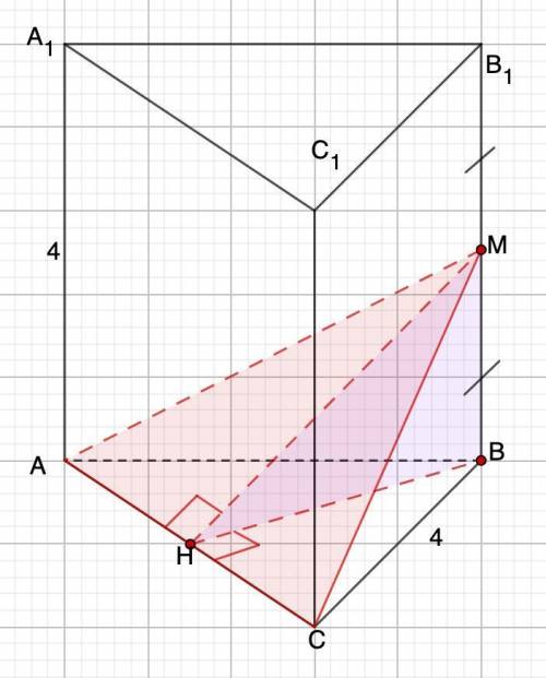 Дано:A..C1– Правильная призма, Секущая площадь проходит через прямую AC и точку M. Найти: Sсеч !