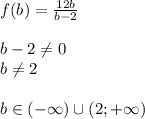 f(b)=\frac{12b}{b-2}\\\\b-2\neq 0\\b\neq 2\\\\b\in(-\infty)\cup(2;+\infty)