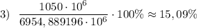 3)\ \ \dfrac{1050\cdot 10^6}{6954,889196\cdot 10^6}\cdot 100\%\approx 15,09\%