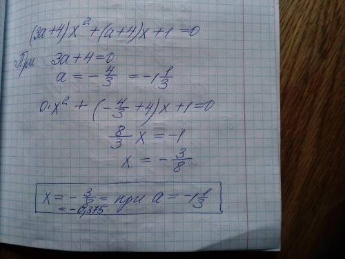 (3a+4)x^2+(a+4)x+1=0Параметр