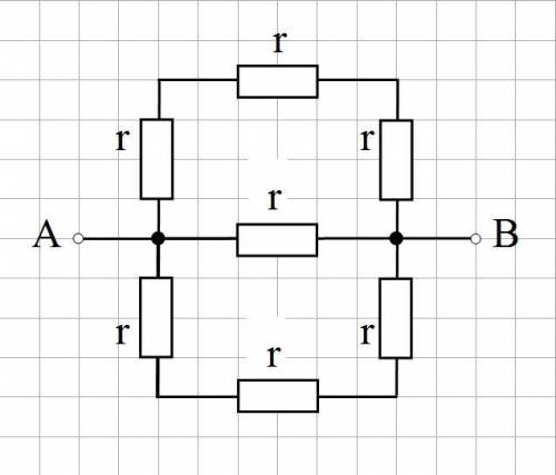Надайте еквівалентну схему та визначить загальний опір між точками А і В цепі провідників у вигляді