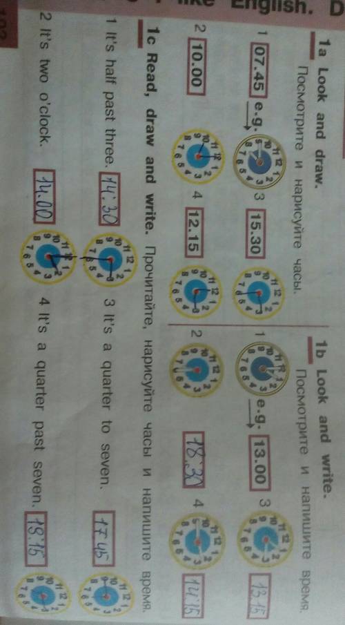 lesson 2 what is time is it я 5 класс стр 102 1b look and write посмотрите и напишите время