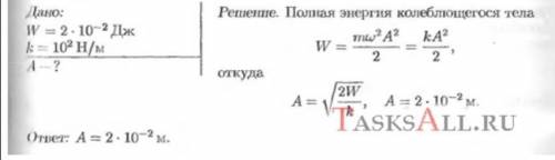 Энергия колеблющегося на вершине груза равна 2* 10^-2 дж. Жесткость 100 н/м. Определите амплитуду ко