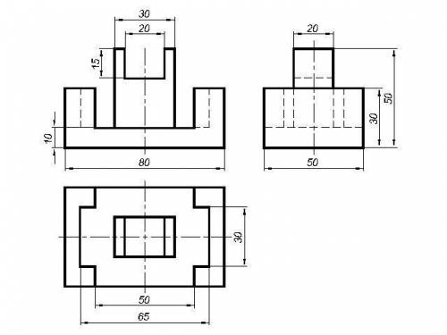 По двум видам модели постройте третий вид и изометрию, проставить размеры. Вариант 2а