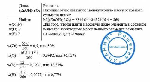 - Главное подробно объяснить Вычислите массовые доли элементов в формуле (ZnOH)2SO4