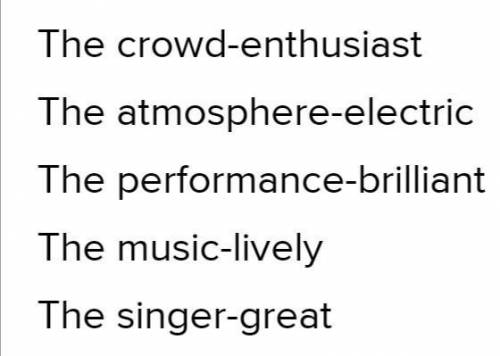 What adjectives has the writer used to describe: the crowd? the atmosphere? the performance? the mus