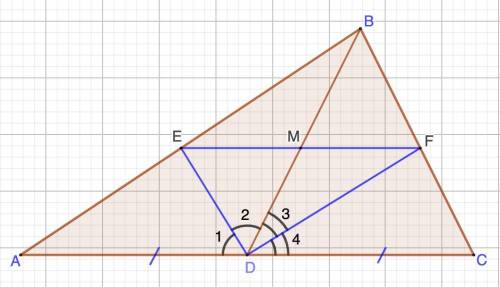 ДАЮ 40 ! Точка D середина стороны АС треугольника АВС. DE u DF-биссектрисы Треугольников ABD u CBD.