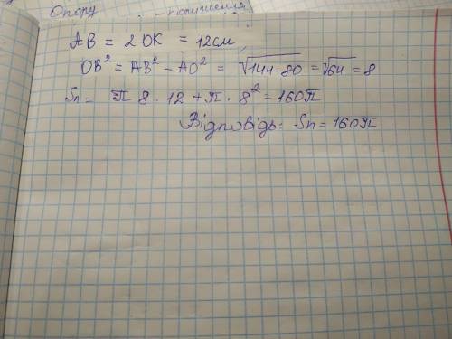 висота конуса дорівнює 4√5 см, а відстань від центра основи до середини твірної конуса 6 см. Знайдіт