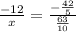 \frac{ - 12}{x} = \frac{ - \frac{42}{5} }{ \frac{63}{10} }