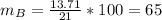 m_B = \frac{13.71}{21} * 100 =65