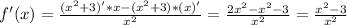 f'(x)=\frac{(x^2+3)'*x-(x^2+3)*(x)'}{x^2}=\frac{2x^2-x^2-3}{x^2}=\frac{x^2-3}{x^2}