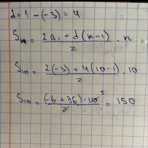 -3; 1; 5 Найдите сумму первых десяти членов арифметической прогрессии.