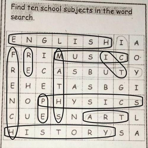 Find ten school items in a crossword puzzle